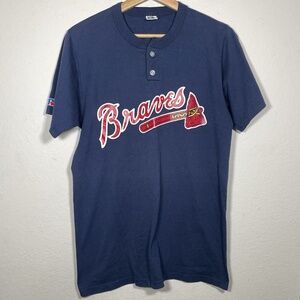 Atlanta Braves Navy Blue Russell Athletic MLB Jersey T Shirt Men Size Medium